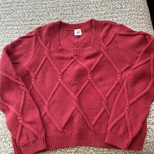 CAbi Rose-Red Cable Diamond Knit Sweater